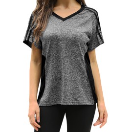 HOCOSIT Women's Workout Shirts Fast Dry Active Wear Yoga Top Sweat Wcking Clothes Grey