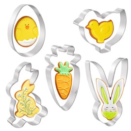 Hebterrka Easter Cookie Cutters Set, Stainless Steel, 5 Pieces, Easter Themed Cookie Cutter for Eggs, Carrots, Rabbits in Box
