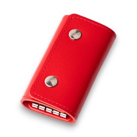Genuine Leather Key Case with Multiple Key Holders Compact and Secure Key Organizer for Men and Women (Red)