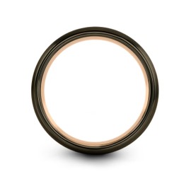 Midnight Rose Collection Tungsten Wedding Band Ring 6mm for Men Women 18k Rose Gold Grey Plated Dome Gunmetal Brushed Polished Size 6