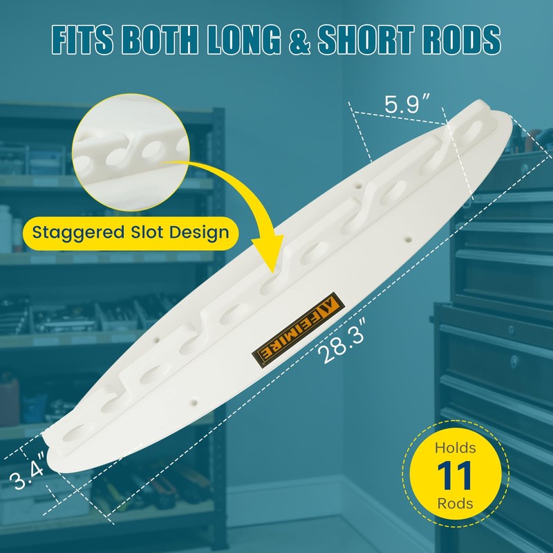 FEIMIRE Wall Mount HDPE Fishing Rod Holder for 11 Rods