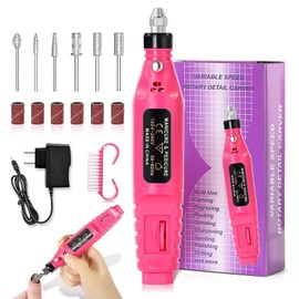 Drill para Uñas Profesional, Limas para Uñas Electrica con 6 Brocas Especializadas, Esmeril para Uñas Portátil Carga USB, Pulidora para Manicura Casera y Salón de Belleza (Rosa)