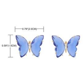 QUKE Butterfly Shape Blue Crystal Clip On Earrings Gold Non Pierced Ears for Women Girls