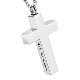 Cremation Cross Necklace for Ashes Stainless Steel Cross Urn Pendant Ashes Holder Memorial Jewelry-With Me Always
