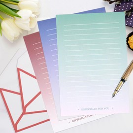 KSIWRE Set of 36 Colourful Writing Paper and Envelopes Set, Gradient Colours, Lined Paper for Writing Letters and Invitations, 24 Writing Paper + 12 Envelopes