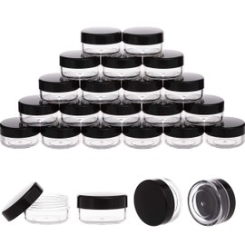 20 Pieces 10 Gram Sample Containers with Lids, Black Sample Jars, BPA Free Tiny Cosmetic Containers for Makeup, Lotion, Eye Shadow, Powder, and Lip Balms