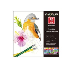 KALOUR 50 Colors Erasable Colored Pencils Set - Easy to Erase, Vibrant and Smooth Coloring Pencils with Erasers - Ideal for Drawing, Sketching, and Coloring Books -Perfect for Adults Beginners Artists