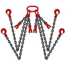 SCIEO Chain Sling 5/16 Inch x 10 Feet Quad Leg with Grab Hooks and Adjusters G80 Lifting Sling Chains 6.4 Ton Capacity, 10FT
