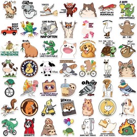 50 Pieces Funny Animal Stickers for Water Bottle|Transparent Vinyl Waterproof Decals for Laptop Skateboard Phone Car Decals for Teens Adults for Party Favors Supplies Decor (Funny Animal Decals)