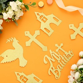 24 Pieces Mi Bautizo Tags Gold - Baptism Decorations for Boys Girls, Glitter Printing Baptism Cross Peace Church Dove Paper Gift Tags for Christening First Communion Confirmation Party Supplies