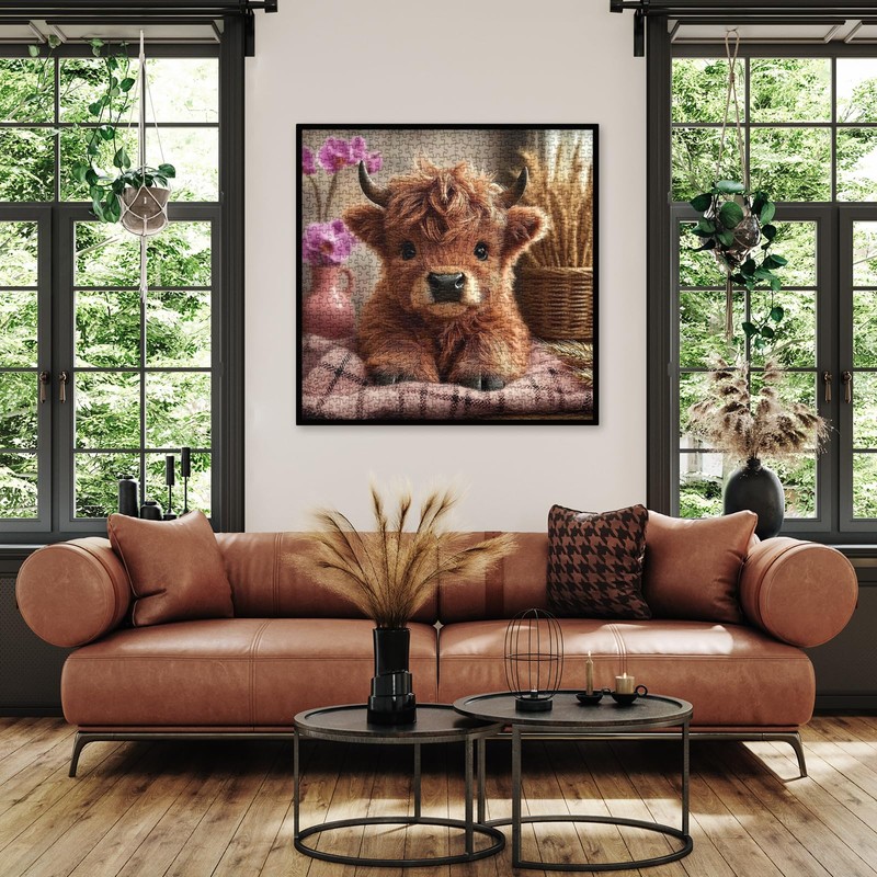 Cute Highland Cow Flower Puzzles for Adults 1000 Pieces, Funny