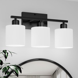 Dekang Black Bathroom Light Fixtures Over Mirror, Rustproof Vanity Lights for Bathroom, Modern 3-Light Wall Sconces for Living Room, Milky White Glass Shades, Standard E26 Base, Bulbs Not Included