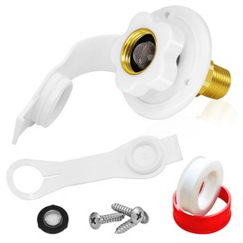 Boltigen RV City Water Inlet with Check Valve, RV Fresh Water Inlet Replacement, Lead-free Brass 3/4 NH Female to 1/2 NPT Male, RV Water Inlet Connection for RV Camper Motorhome Trailer Marine, White
