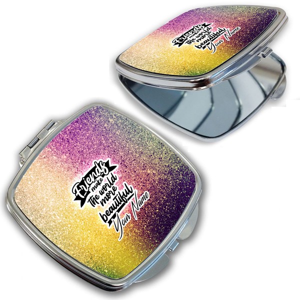 Bleu Reign Compact Personalized Pocket Mirror Custom Name Yellow Pink