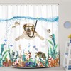 Funny Bulldog Dog Fabric Shower Curtain, Tropical Fish Coral Octopus
