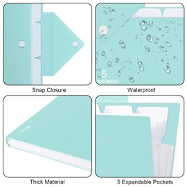 GUZACK 5 Pocket Expanding File Folder, A4/Letter Size Accordion File Folder, Paper Document Files Organizer, Plastic Expandable File Folder for School Business Office Supplies