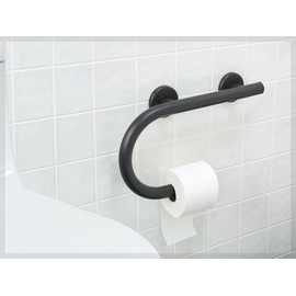 Grab Bar Toilet Paper Holder - Bathroom Safety Aid/304 Stainless Steel/Left/Matte Black/ 16.5"x 10"