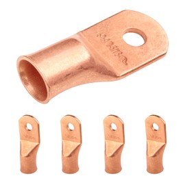 SELTERM 5pcs 4/0 AWG 5/16" Stud Copper Wire Lugs, Battery Lugs, Ring Terminals, Battery Cable Ends, 0000 Gauge Ring Terminal Connectors, UL Heavy Duty Bare Copper Eyelets Battery Terminal Connectors