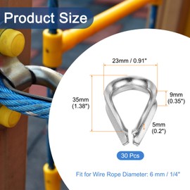 sourcing map Rope Thimble 1/4"(6mm) Diameter M6 Stainless Steel Wire Rope Cable Thimble for Towing Rigging, Pack of 30
