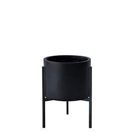 Modern Black Plants Pot Cylinder Planter with Heavy Duty Stand, Small 8 Inch Pot, 12.6 Inch with Stand Height, 96-T-2-S