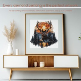 Sanjee Deer Diamond Painting Kits for Adults, Diamond Art Kits for Beginner, Diamond Dots Paintings 5D DIY Round Full Gem Art Crafts for Home Wall Decor Gift, 12 × 12 Inches