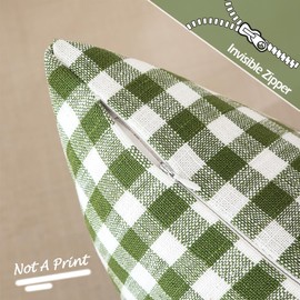CARRIE HOME Sage Green Farmhouse Plaid Pillow Covers 18x18 Set of 2, Spring Outdoor Checkered Pillows, Green and White Buffalo Plaid Throw Pillows 18 x 18 (No Pillow Inserts)