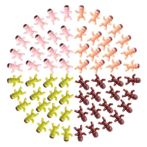 Lamoutor 200 Pieces Mini Plastic Babies Mixed Race For Baby Shower Party Favor Supplies Ice Cube Game Party Decorations 1 Inch ( Dark Brown, Latin, Pink, Green )