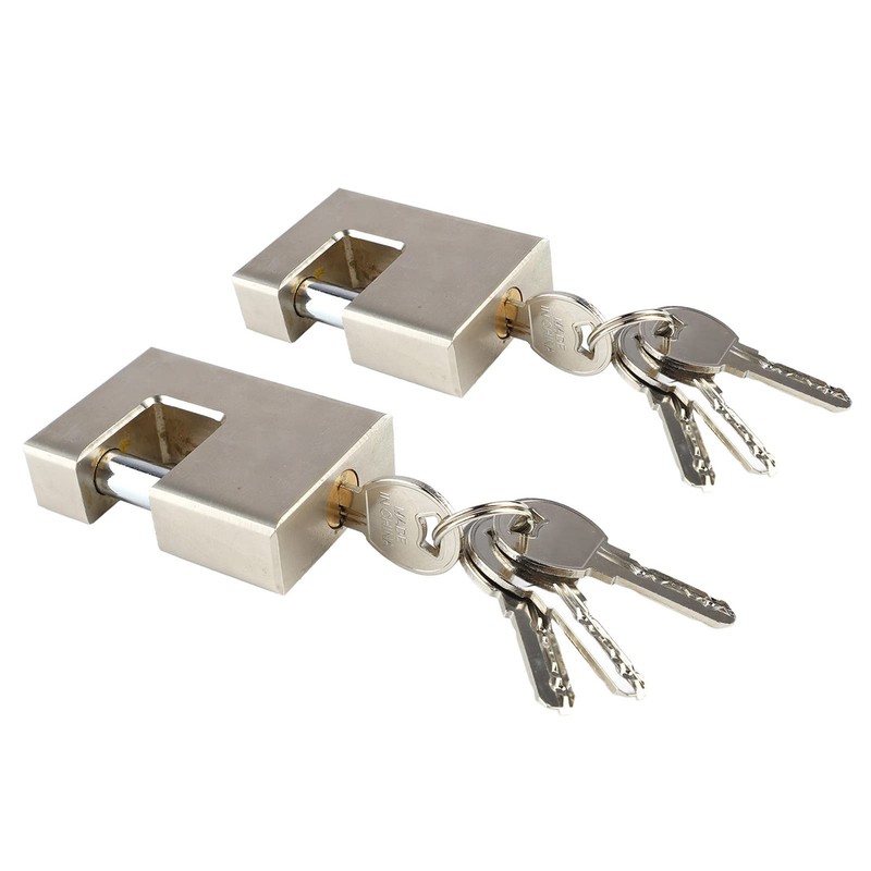 2 Pieces Padlocks with 8 Keys, Rectangular D-shaped Monoblock Locks