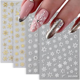 8 Sheets Shiny Crystal Snowflake Nail Stickers for Nail Art Silver Gold Snowflake Nail Decals 3D Self-Adhesive Winter Nail Design Christmas Sticker Xmas Nail Supplies for Women DIY Manicure Decoration