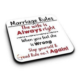 ER059 Funny Marrige Rules The Wife is Always Right Novelty Present Gift Printed MDF Wooden Coaster