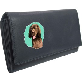 Klassek Sussex Spaniel Womans Blue Navy Purse Dog Lover Owner Brand Image on Real Animal Leather RFID Puppy Accessory Gift