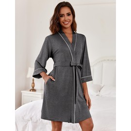 Ekouaer Bath Robes For Women Dressing Gown Short Thin Super Soft Spa Hotel Loungewear With Pockets, Dark Gray, XXL