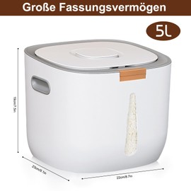 UHAPEER Trockenfutter Aufbewahrung 5 Liter, Getreidevorratsbehälter Luftdicht, Reis Aufbewahrungsbehälter mit Messbecher, BPA Frei Müsli Aufbewahrungsbox, Reisbox für Reis, Mehl, Nüsse