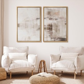 MUDECOR Framed Canvas Print Wall Art Set Abstract Lake and Mountain Serene Landscape Illustrations Modern Art Decorative Bohemian Calm/Zen for Living Room, Bedroom, Office - 24"x36"x2 Natural