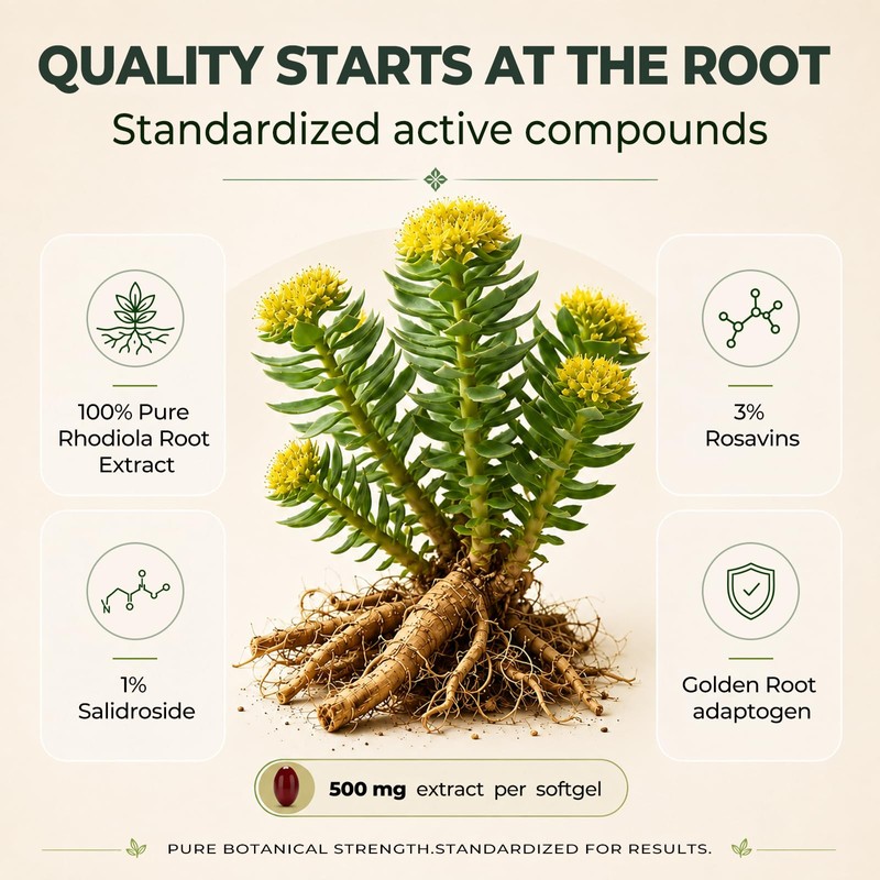 Rhodiola Rosea Supplement 500mg for Stress & Focus Support, 120