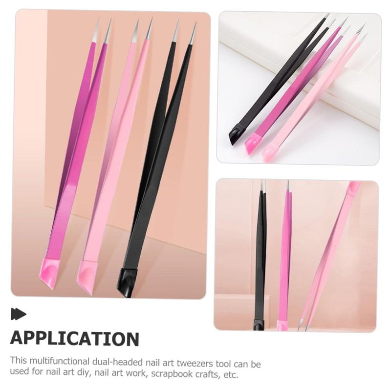 TOVINANNA 3pcs Nail Art Tweezers Double-ended Tweezers for Eyelash Extensions