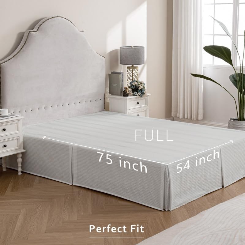MIYE Pleated Waffle Weave Bed Skirt, Tailored Dust Ruffle 12