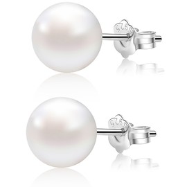 ALYC Pearl Earrings Freshwater Pearl White Button Stud Earrings with 925 Sterling Silver for Women, Pearl