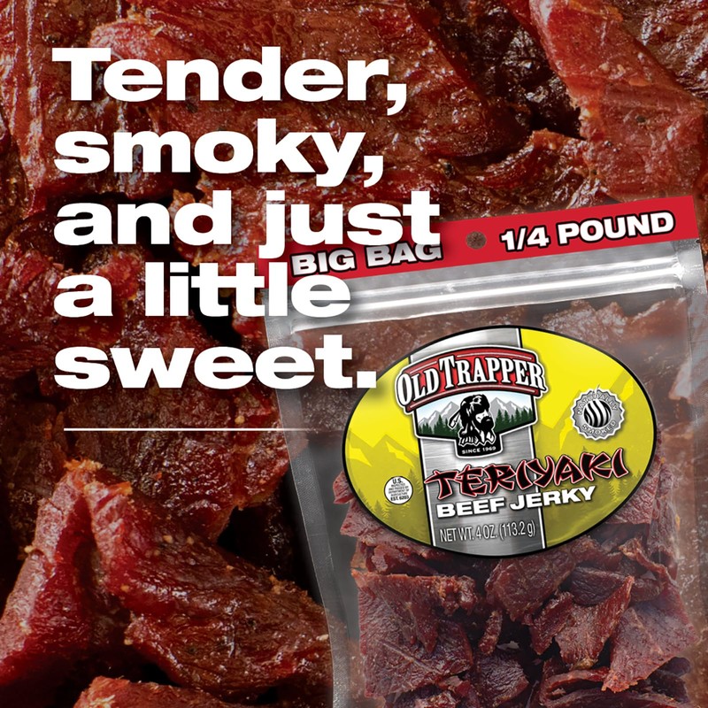 Old Trapper Beef Jerky, Teriyaki 1/4-Pound Individual Package, Savory and