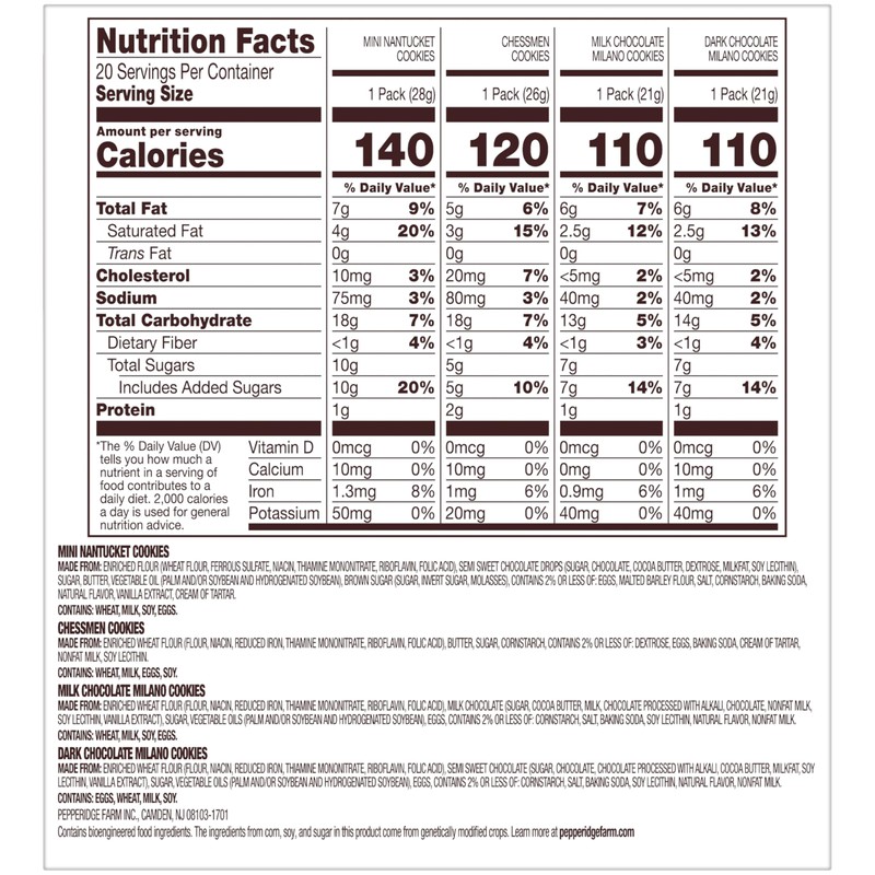 Pepperidge Farm Cookies Variety Pack, Snack Packs, 20 Pk