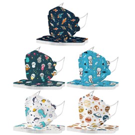 【50 unidades】Máscara desechable de seguridad tipo boca de pescado de 4 capas con diseño de patrón, cubrebocas desechables para niños, antivaho, a prueba de polvo, transpirable, cómoda para caras pequeñas (universo, mezcla B)