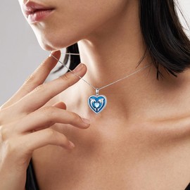 KZX - Collar con colgante de corazón de delfín para mujer, plata de ley 925 con forma de corazón, collar con medallón de foto que contiene imágenes para madre esposa, Plata esterlina, Sin piedra