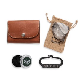 KONVOYSG FLINT AND STEEL FIRE STRIKER HAND FORGED WITH CHARCLOTH & TAN LEATHER POUCH