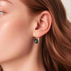 Sapphire Crystal Flower Leverback Earrings for Women, Gold-Plated, Blue Stone