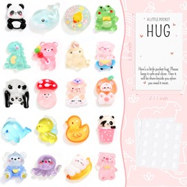 Wonderjune 20 Sets Christmas Pocket Hug Token Gifts Bulk Mini Resin Animals with Pocket Hug Cards Small Bulk Christmas Coworkers Gifts for Friend Employees Staff (Stylish)