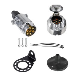 BEIJISTAR Trailer Plug & Socket 7-Pin Metal with Rubber Seal and Metal Bracket, 12 V Waterproof 7-Pin Trailer Plug and Socket, for Truck RV Trailer Accessories (Aluminium Alloy)