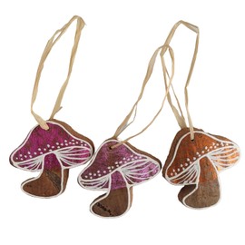 Handmade Mushroom Ornaments, Coconut Skin, Pink and Orange, Set of 3 (Set 1)