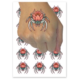 Floral Crab Spider Flower Temporary Tattoo Water Resistant Fake Body Art Set Collection - 15 2" Tattoos (1 Sheet)