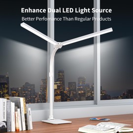 Kaulsoue Desk Lamp Architect Task Dual Head Modern Flexible Gooseneck Tall Dimmable Light for Home Office, 5 Color Modes,Remote Control, 1500lm 24W Extra Bright Lighting