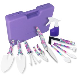 Tazoueoo 10-Piece Garden Tool Set with Sturdy Carrying Case – Purple Floral Gardening Set for Women – Ergonomic Garden Hand Tools for Planting & Pruning